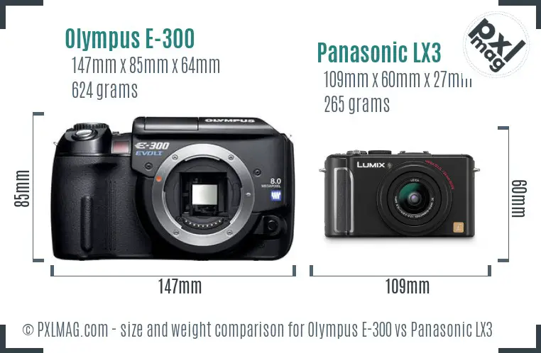Olympus E-300 vs Panasonic LX3 size comparison