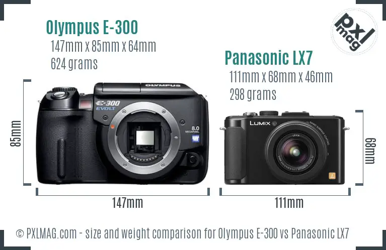 Olympus E-300 vs Panasonic LX7 size comparison