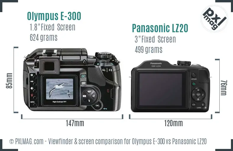 Olympus E-300 vs Panasonic LZ20 Screen and Viewfinder comparison