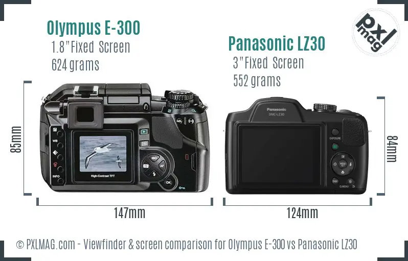 Olympus E-300 vs Panasonic LZ30 Screen and Viewfinder comparison