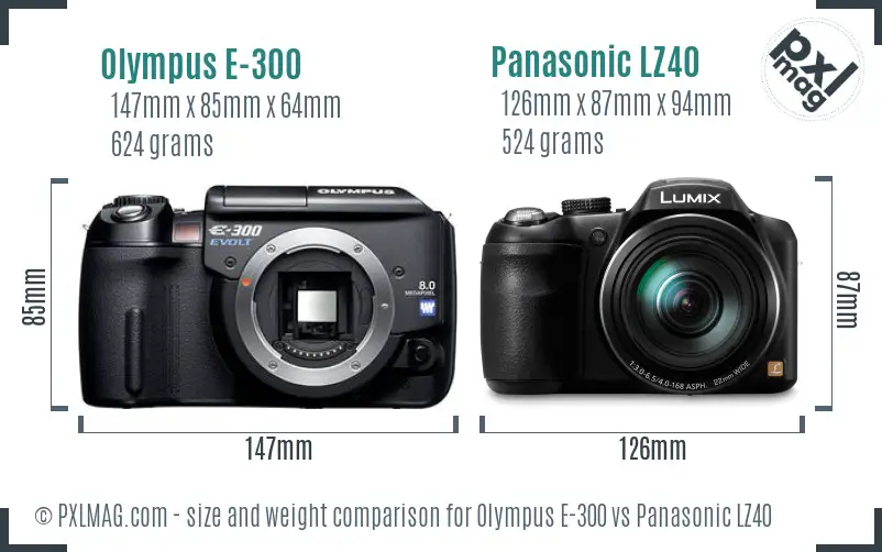 Olympus E-300 vs Panasonic LZ40 size comparison