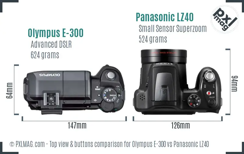 Olympus E-300 vs Panasonic LZ40 top view buttons comparison