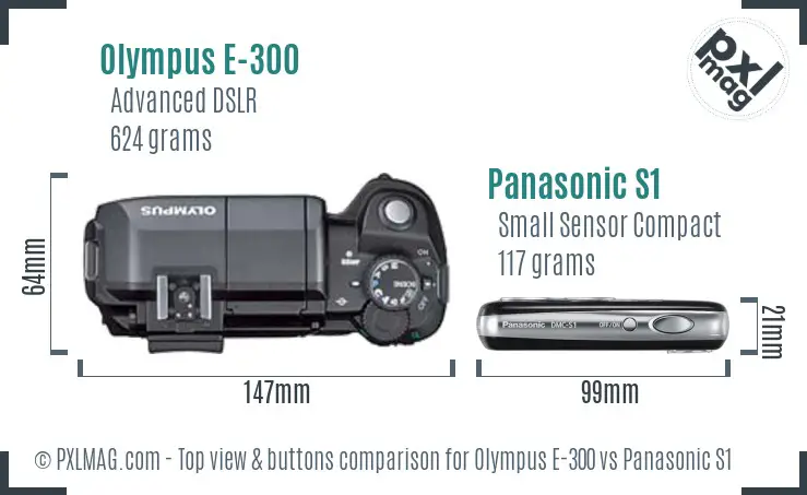 Olympus E-300 vs Panasonic S1 top view buttons comparison