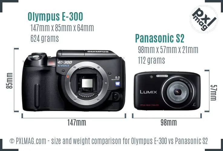 Olympus E-300 vs Panasonic S2 size comparison