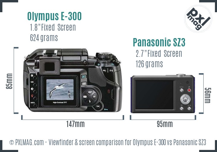 Olympus E-300 vs Panasonic SZ3 Screen and Viewfinder comparison