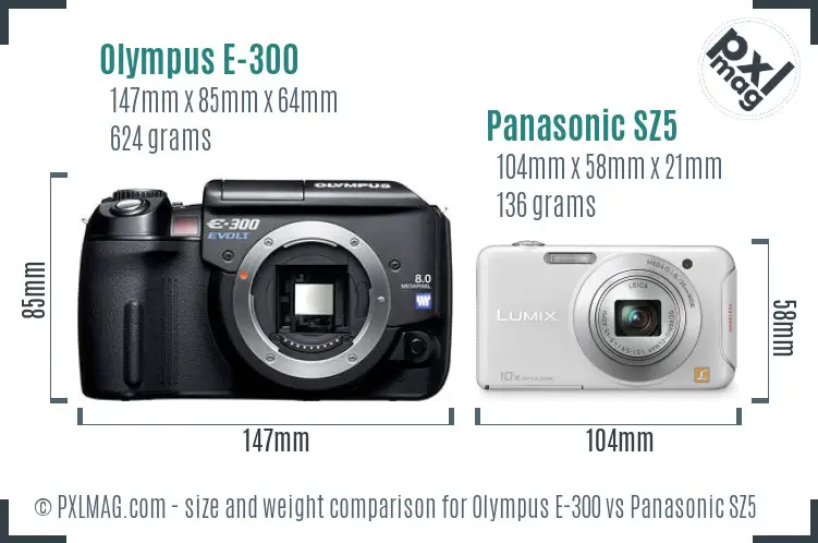 Olympus E-300 vs Panasonic SZ5 size comparison