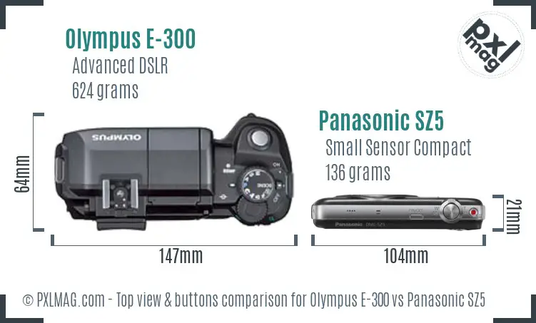 Olympus E-300 vs Panasonic SZ5 top view buttons comparison