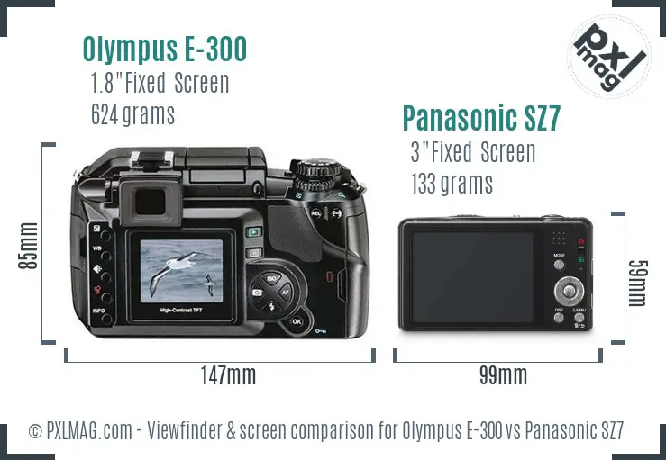 Olympus E-300 vs Panasonic SZ7 Screen and Viewfinder comparison