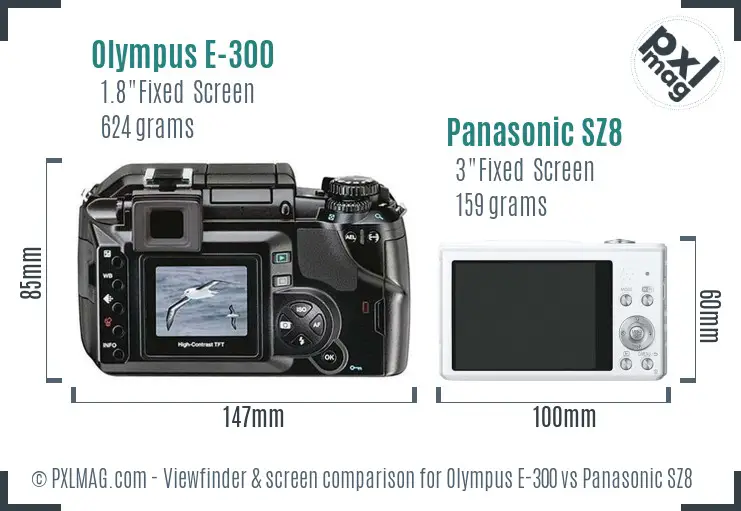 Olympus E-300 vs Panasonic SZ8 Screen and Viewfinder comparison
