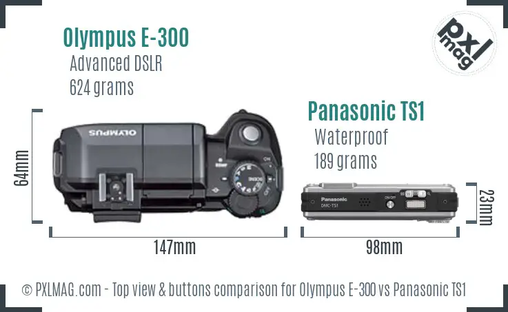Olympus E-300 vs Panasonic TS1 top view buttons comparison