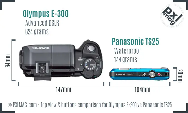 Olympus E-300 vs Panasonic TS25 top view buttons comparison