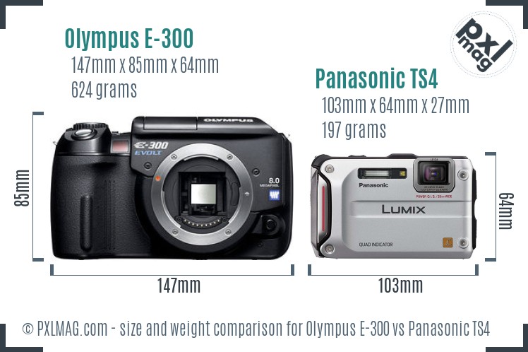 Olympus E-300 vs Panasonic TS4 size comparison