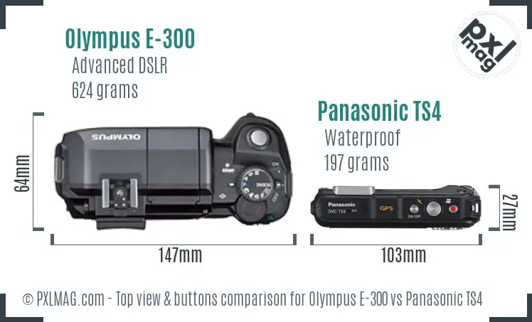 Olympus E-300 vs Panasonic TS4 top view buttons comparison