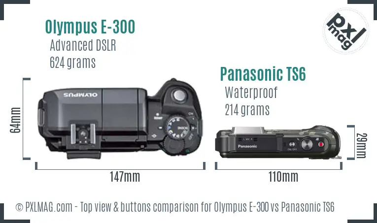 Olympus E-300 vs Panasonic TS6 top view buttons comparison