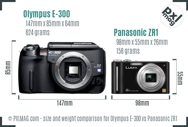 Olympus E-300 vs Panasonic ZR1 size comparison