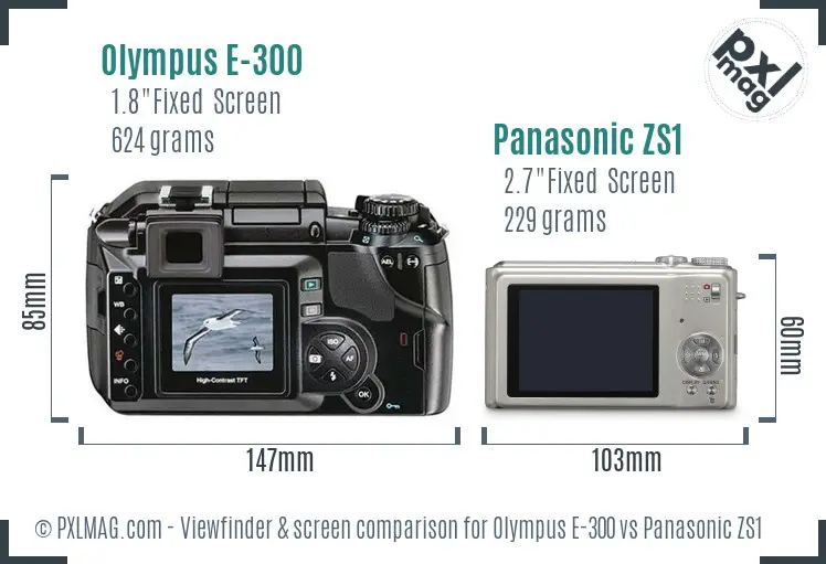 Olympus E-300 vs Panasonic ZS1 Screen and Viewfinder comparison