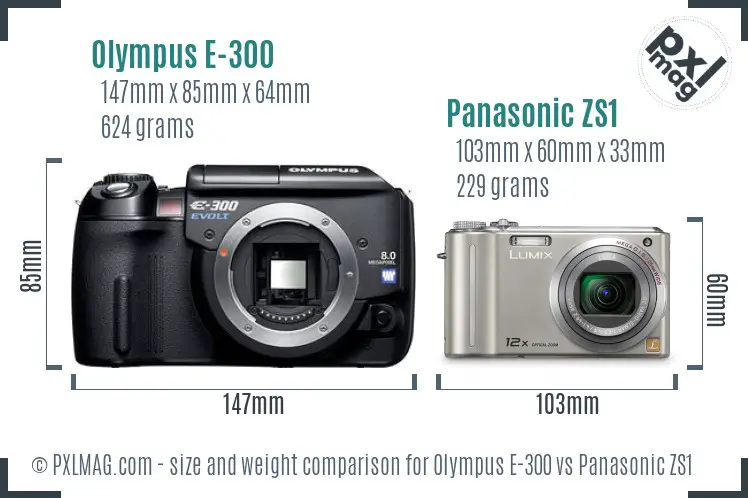Olympus E-300 vs Panasonic ZS1 size comparison