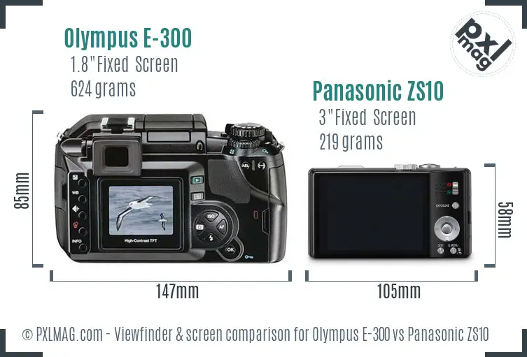 Olympus E-300 vs Panasonic ZS10 Screen and Viewfinder comparison