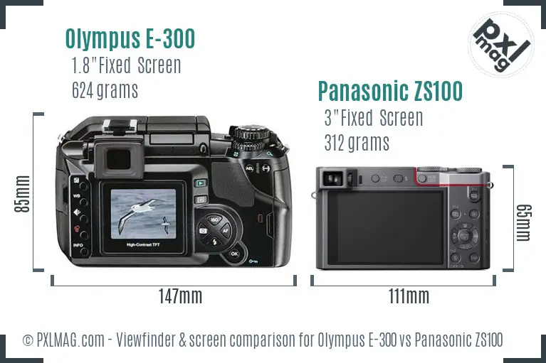 Olympus E-300 vs Panasonic ZS100 Screen and Viewfinder comparison