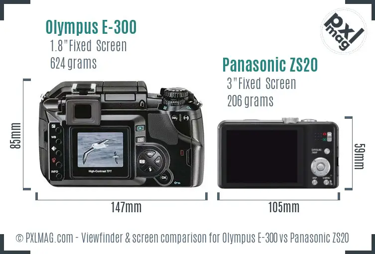 Olympus E-300 vs Panasonic ZS20 Screen and Viewfinder comparison