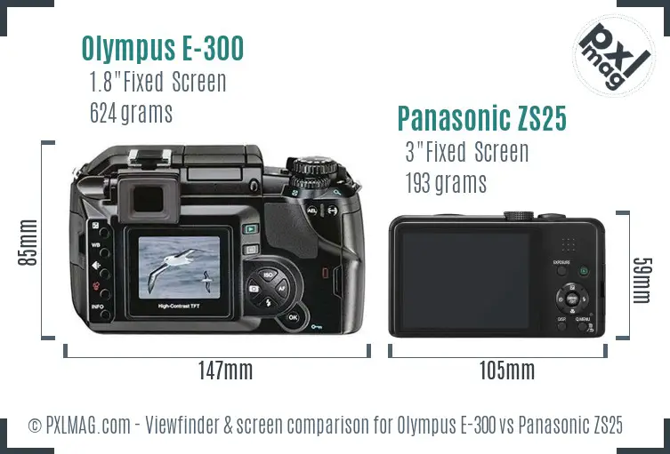 Olympus E-300 vs Panasonic ZS25 Screen and Viewfinder comparison