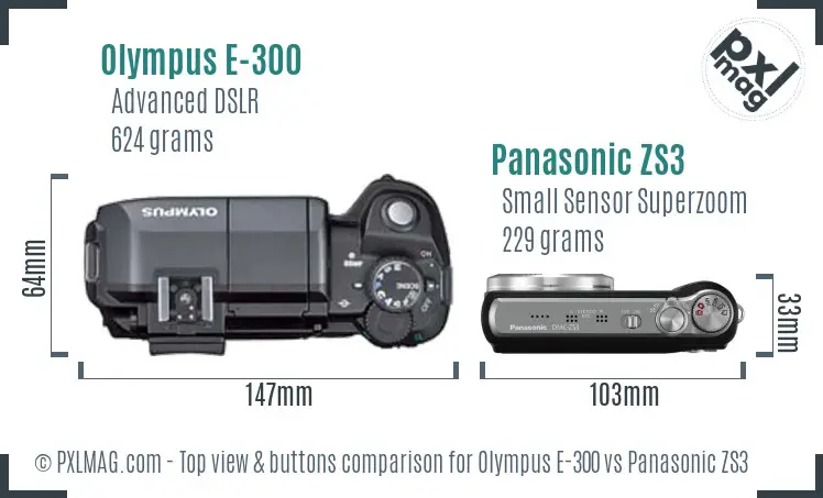 Olympus E-300 vs Panasonic ZS3 top view buttons comparison