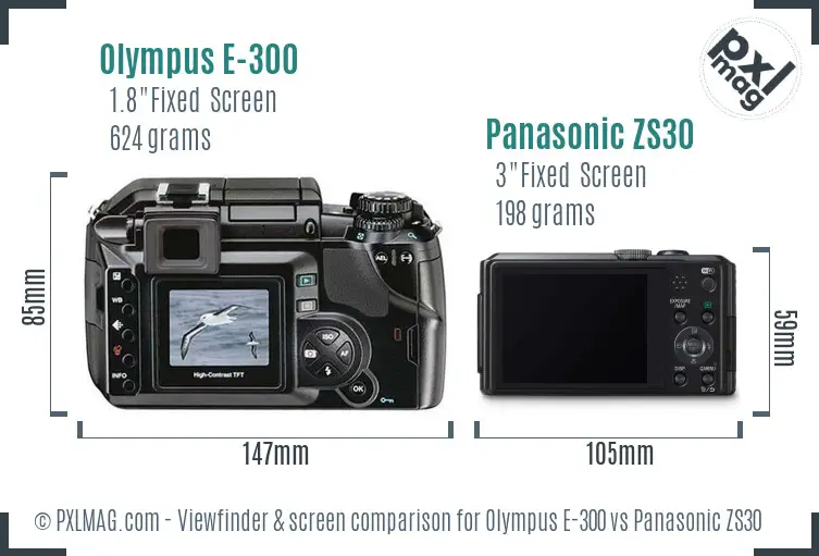 Olympus E-300 vs Panasonic ZS30 Screen and Viewfinder comparison