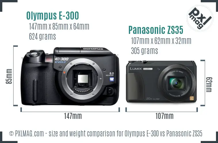 Olympus E-300 vs Panasonic ZS35 size comparison
