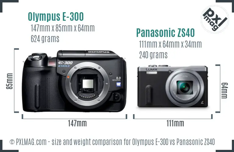 Olympus E-300 vs Panasonic ZS40 size comparison