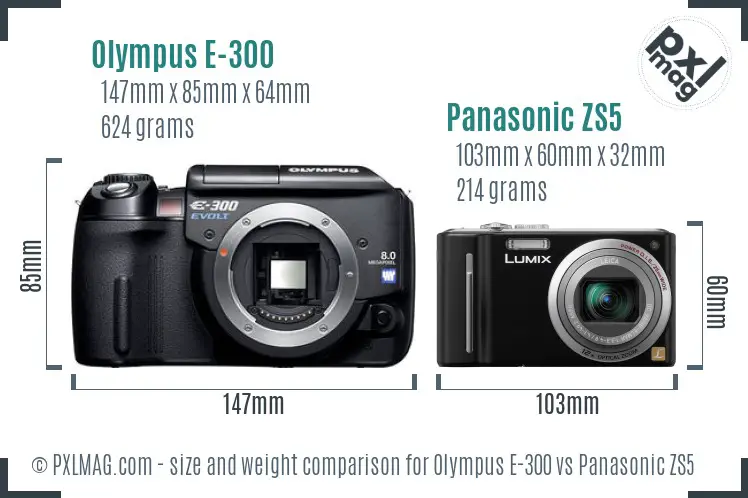 Olympus E-300 vs Panasonic ZS5 size comparison