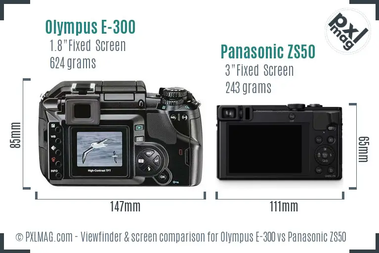 Olympus E-300 vs Panasonic ZS50 Screen and Viewfinder comparison