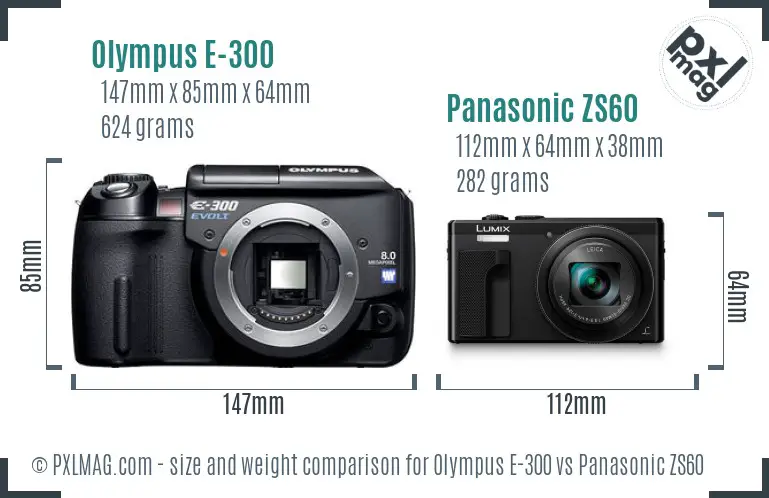 Olympus E-300 vs Panasonic ZS60 size comparison