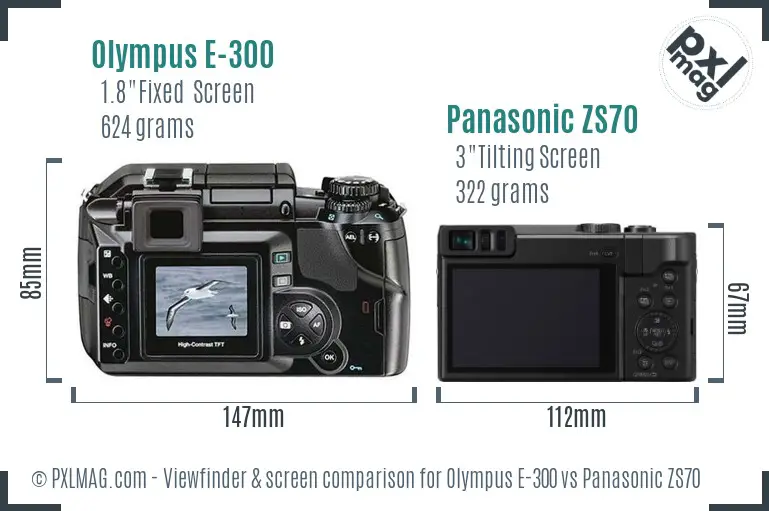 Olympus E-300 vs Panasonic ZS70 Screen and Viewfinder comparison