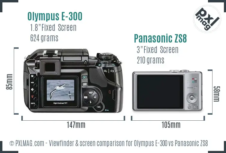 Olympus E-300 vs Panasonic ZS8 Screen and Viewfinder comparison