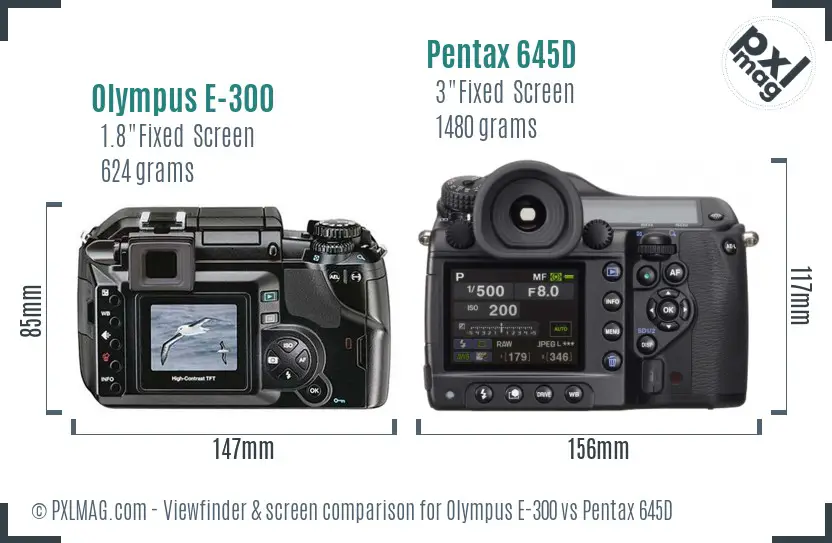Olympus E-300 vs Pentax 645D Screen and Viewfinder comparison