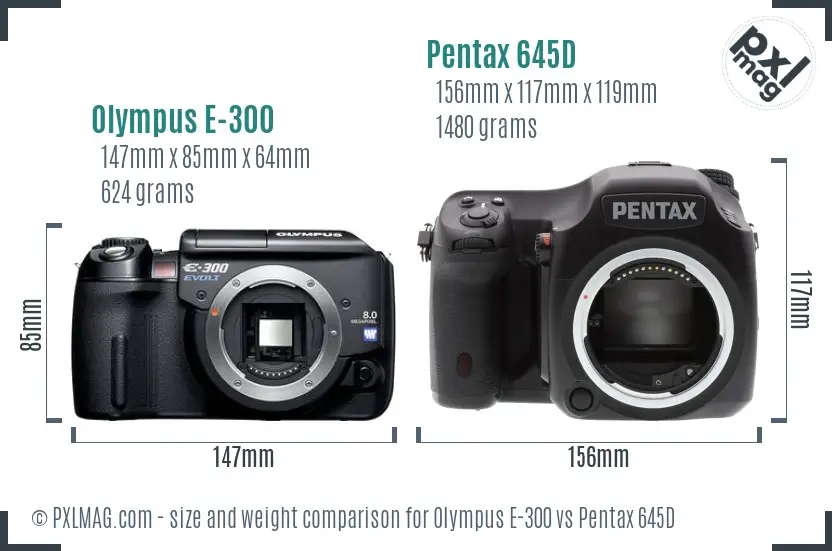Olympus E-300 vs Pentax 645D size comparison