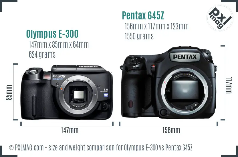 Olympus E-300 vs Pentax 645Z size comparison
