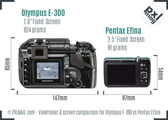 Olympus E-300 vs Pentax Efina Screen and Viewfinder comparison