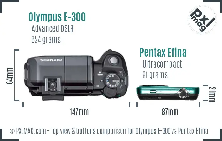 Olympus E-300 vs Pentax Efina top view buttons comparison