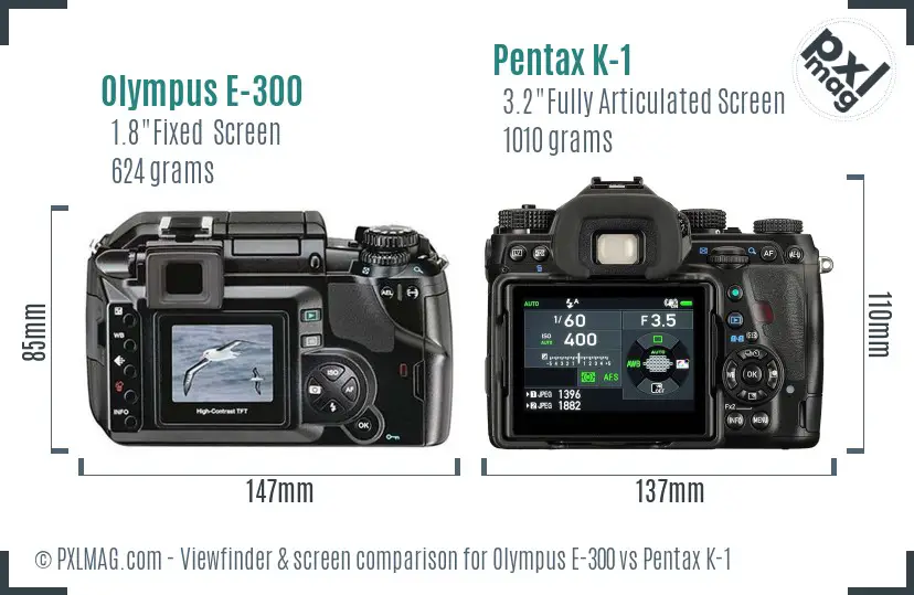 Olympus E-300 vs Pentax K-1 Screen and Viewfinder comparison