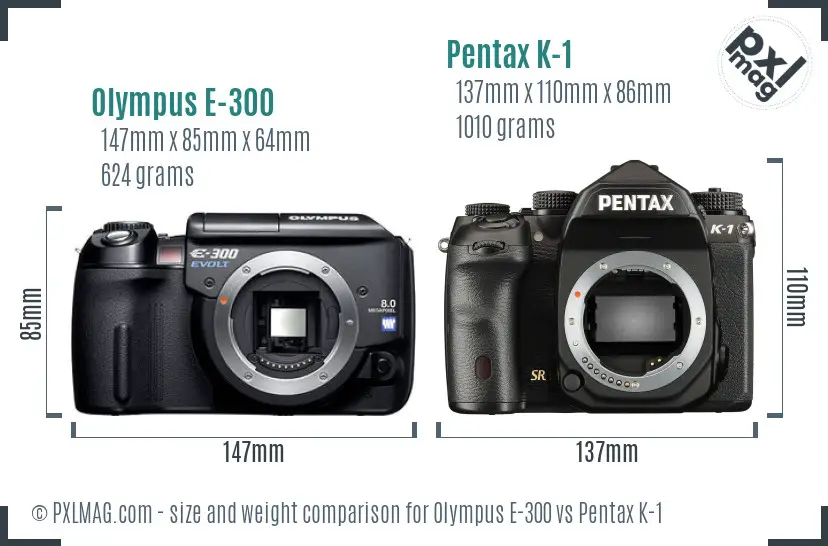 Olympus E-300 vs Pentax K-1 size comparison