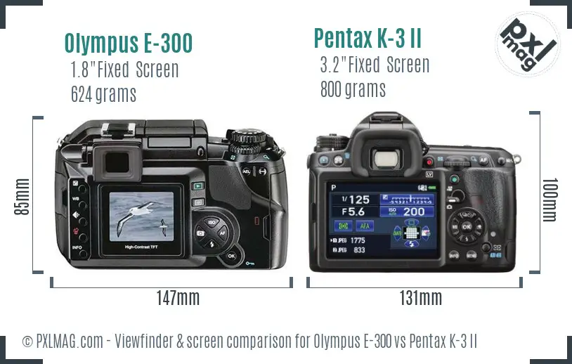 Olympus E-300 vs Pentax K-3 II Screen and Viewfinder comparison