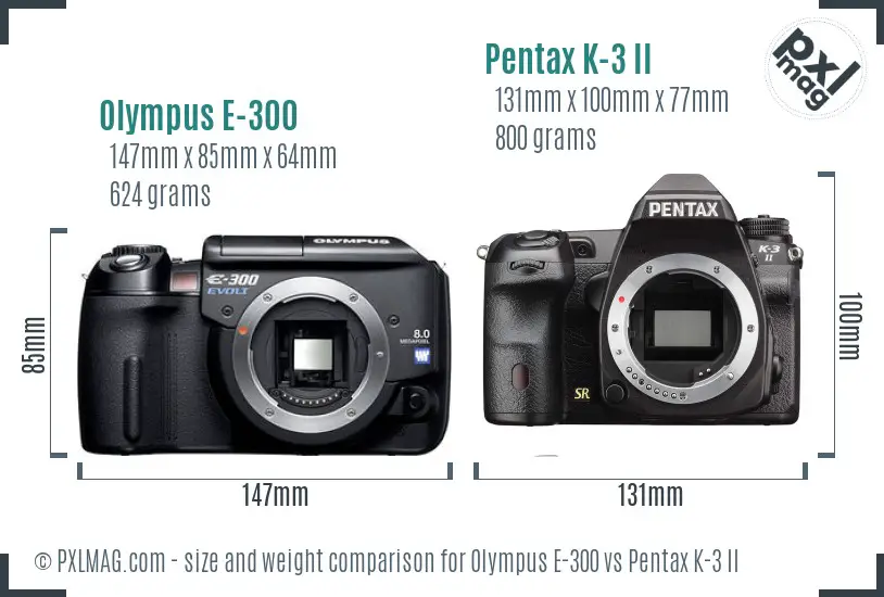 Olympus E-300 vs Pentax K-3 II size comparison