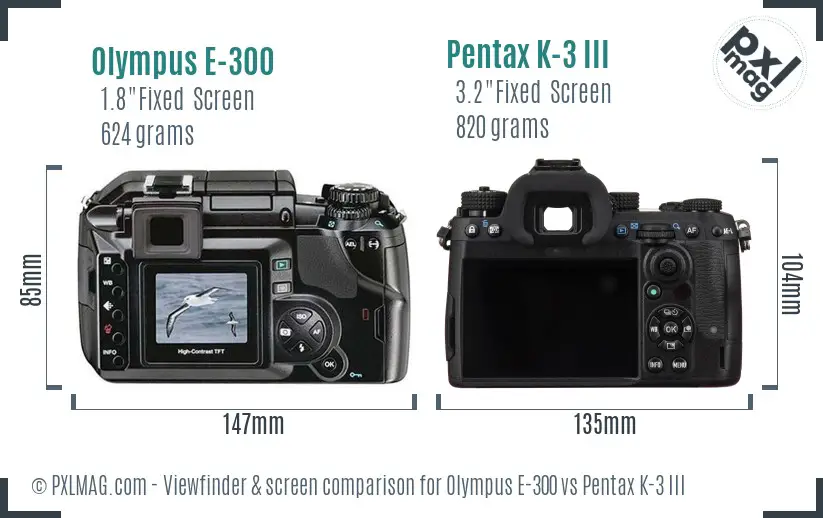 Olympus E-300 vs Pentax K-3 III Screen and Viewfinder comparison