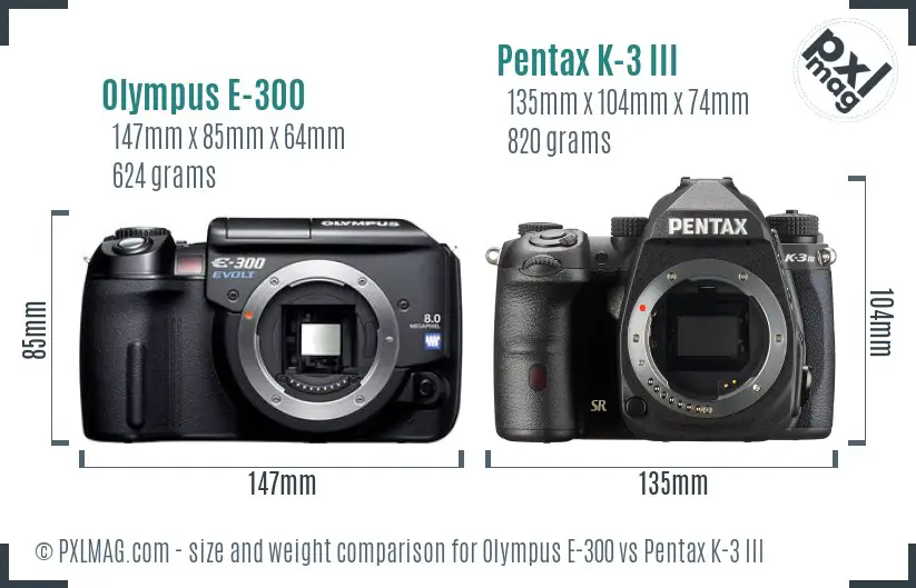 Olympus E-300 vs Pentax K-3 III size comparison