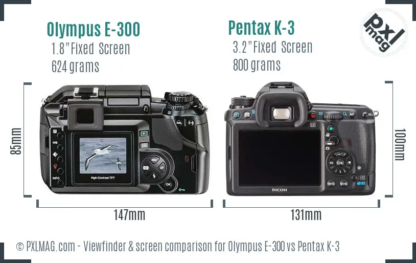 Olympus E-300 vs Pentax K-3 Screen and Viewfinder comparison