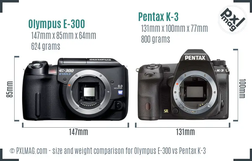 Olympus E-300 vs Pentax K-3 size comparison