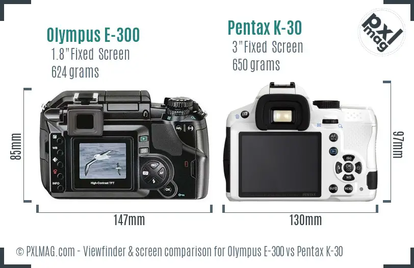 Olympus E-300 vs Pentax K-30 Screen and Viewfinder comparison