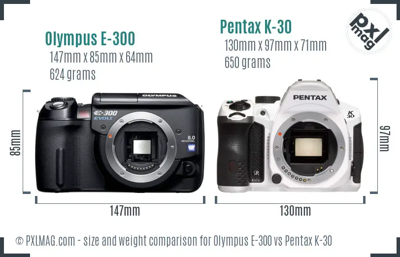 Olympus E-300 vs Pentax K-30 size comparison