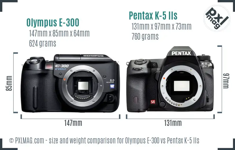 Olympus E-300 vs Pentax K-5 IIs size comparison